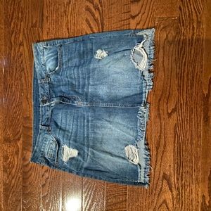 Distressed denim skirt